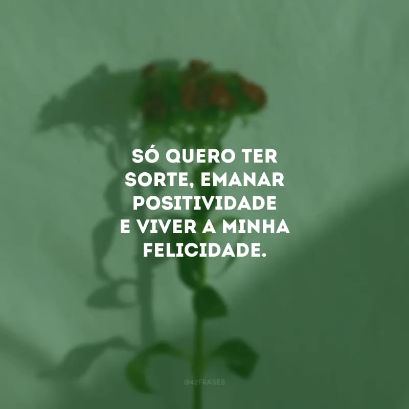 Só quero ter sorte, emanar positividade e viver a minha felicidade.