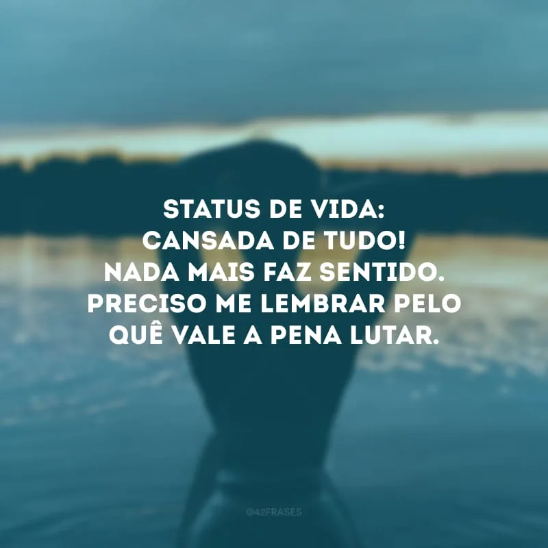 Status de vida: cansada de tudo! Nada mais faz sentido. Preciso me lembrar pelo quê vale a pena lutar.