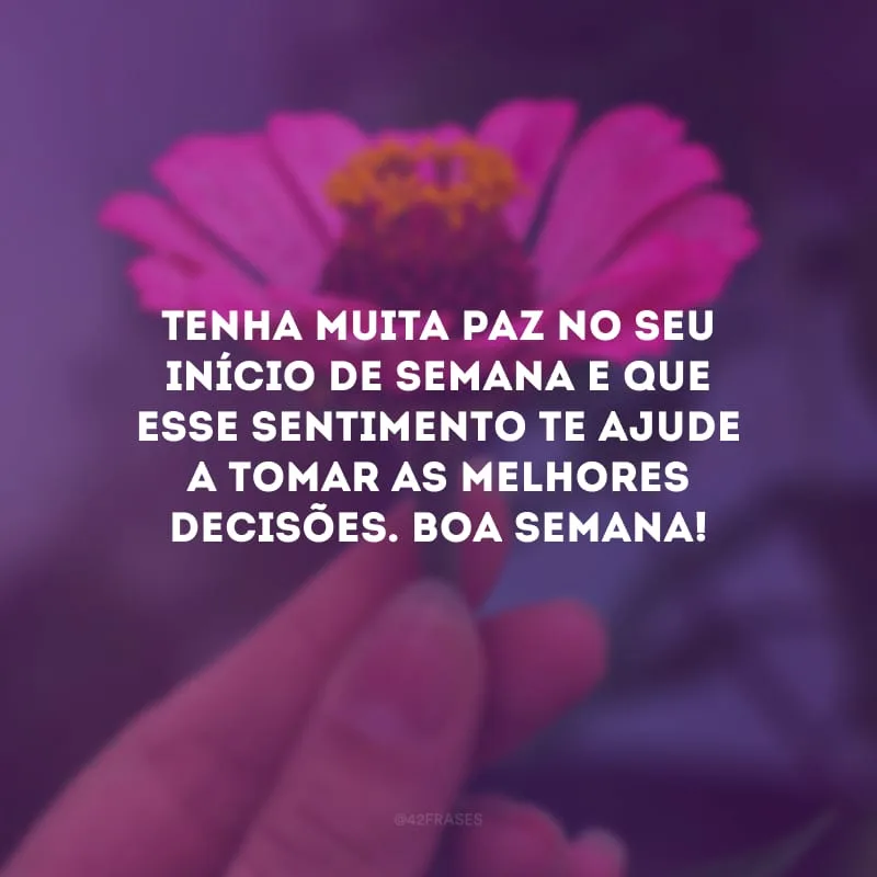 Tenha muita paz no seu início de semana e que esse sentimento te ajude a tomar as melhores decisões. Boa semana!