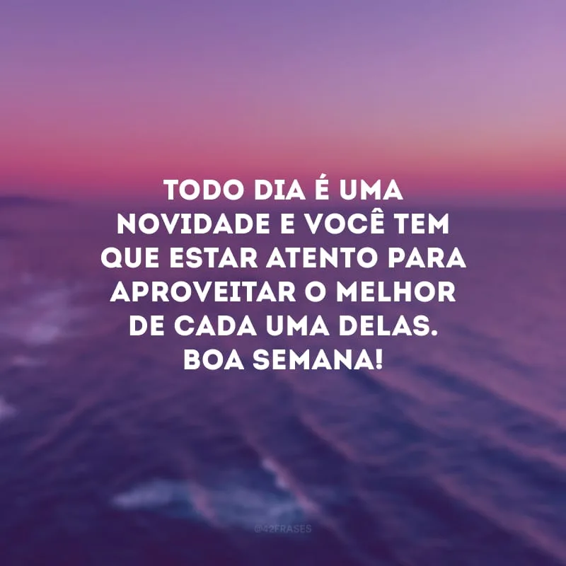 Todo dia é uma novidade e você tem que estar atento para aproveitar o melhor de cada uma delas. Boa semana!