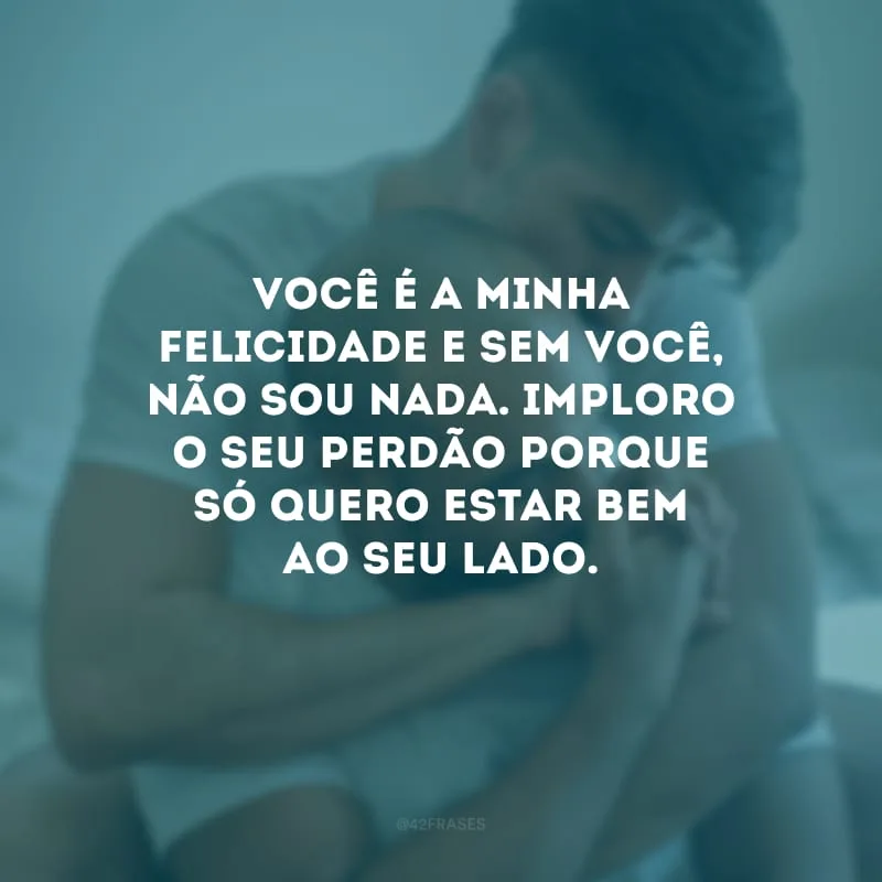 Você é a minha felicidade e sem você, não sou nada. Imploro o seu perdão porque só quero estar bem ao seu lado.