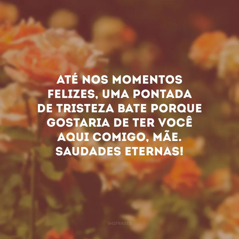 Até nos momentos felizes, uma pontada de tristeza bate porque gostaria de ter você aqui comigo, mãe. Saudades eternas!