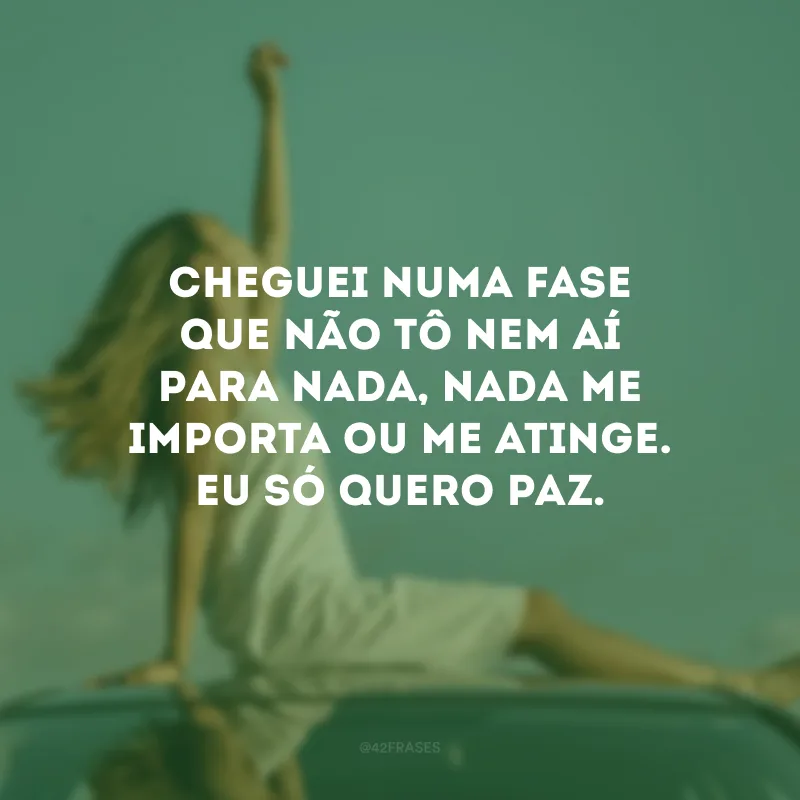 Cheguei numa fase que não tô nem aí para nada, nada me importa ou me atinge. Eu só quero paz.