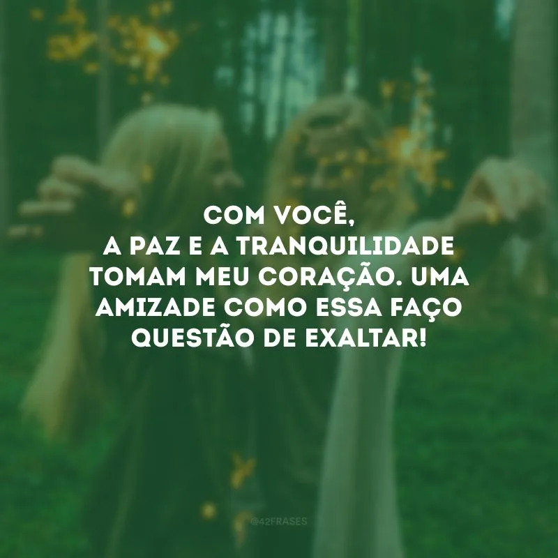 Com você, a paz e a tranquilidade tomam meu coração. Uma amizade como essa faço questão de exaltar!