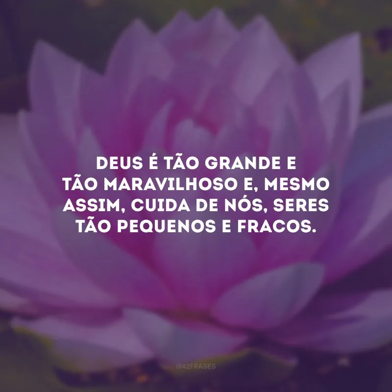 Deus é tão grande e tão maravilhoso e, mesmo assim, cuida de nós, seres tão pequenos e fracos.