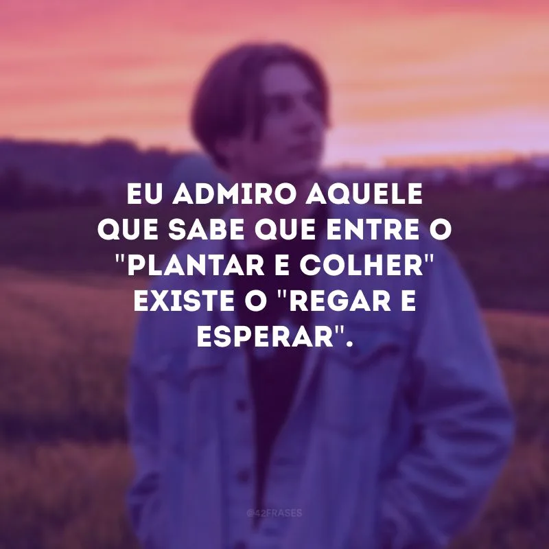 Eu admiro aquele que sabe que entre o \"plantar e colher\" existe o \"regar e esperar\". 