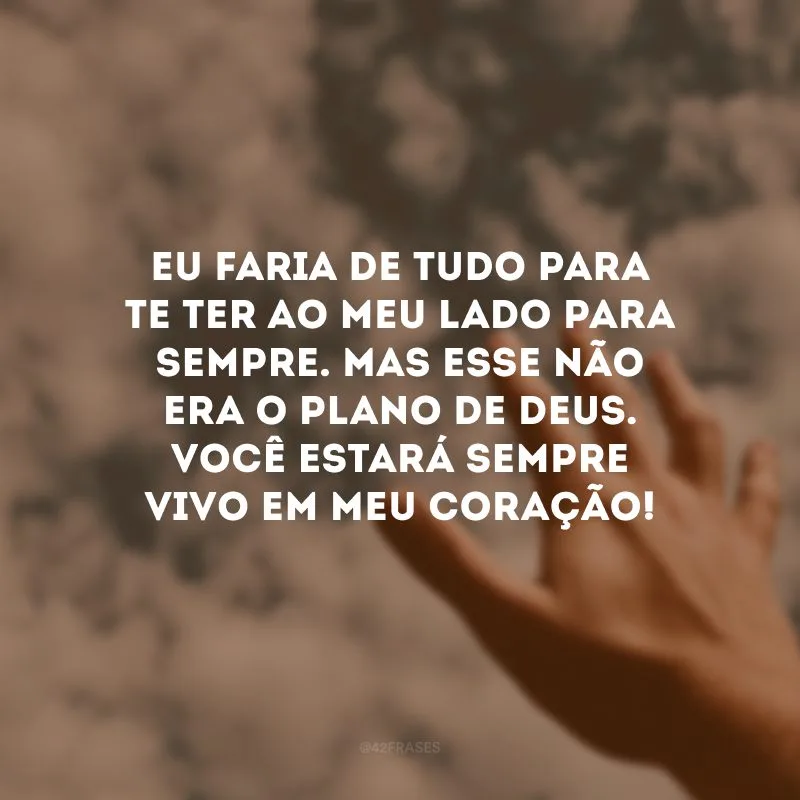 Eu faria de tudo para te ter ao meu lado para sempre. Mas esse não era o plano de Deus. Você estará sempre vivo em meu coração!