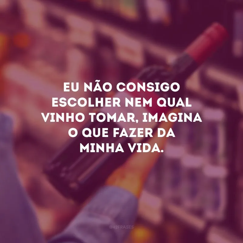 Eu não consigo escolher nem qual vinho tomar, imagina o que fazer da minha vida.