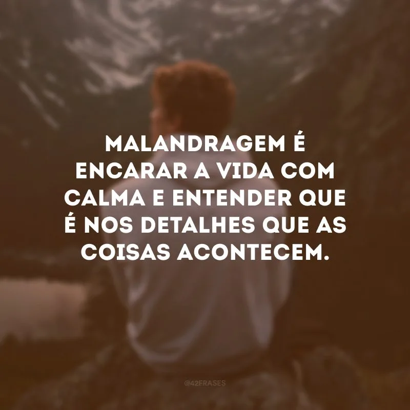 Malandragem é encarar a vida com calma e entender que é nos detalhes que as coisas acontecem.