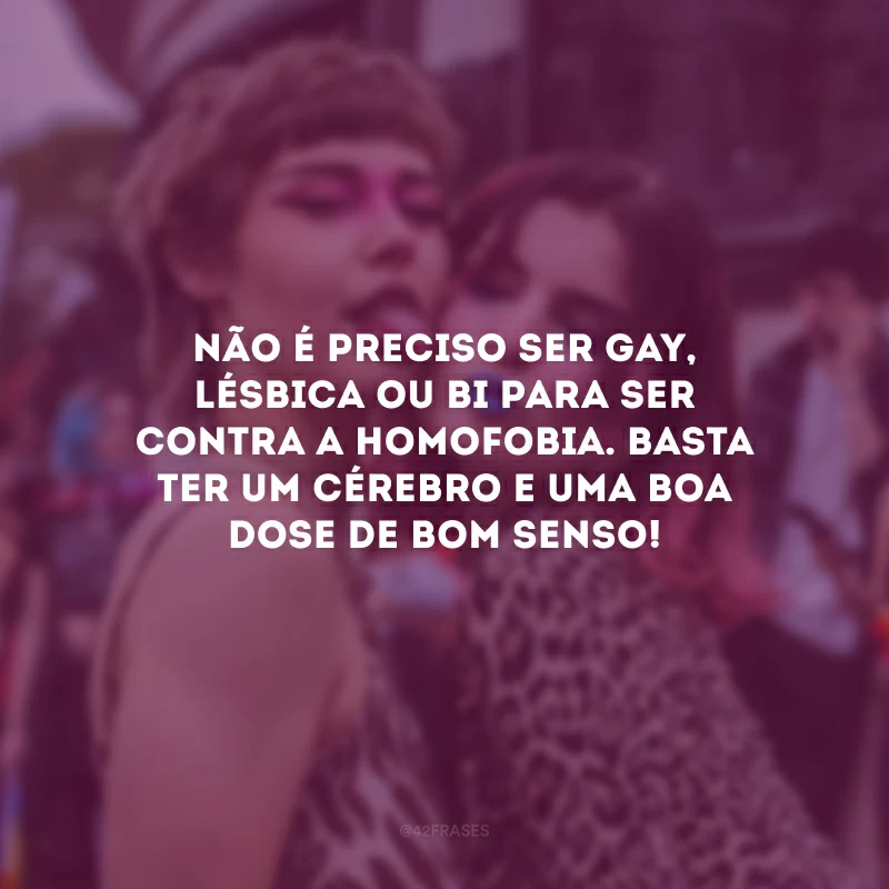 Não é preciso ser gay, lésbica ou bi para ser contra a homofobia. Basta ter um cérebro e uma boa dose de bom senso!