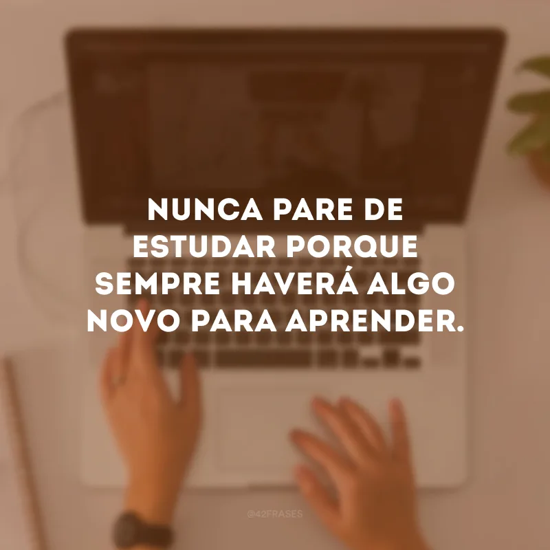 Nunca pare de estudar porque sempre haverá algo novo para aprender.