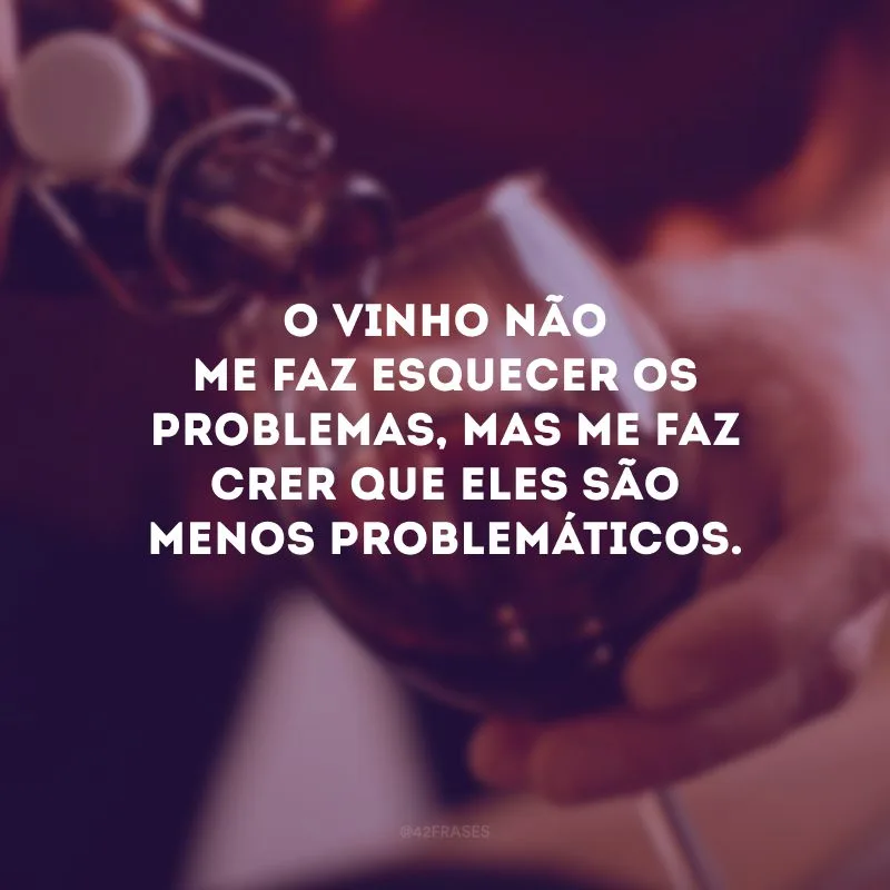 O vinho não me faz esquecer os problemas, mas me faz crer que eles são menos problemáticos.