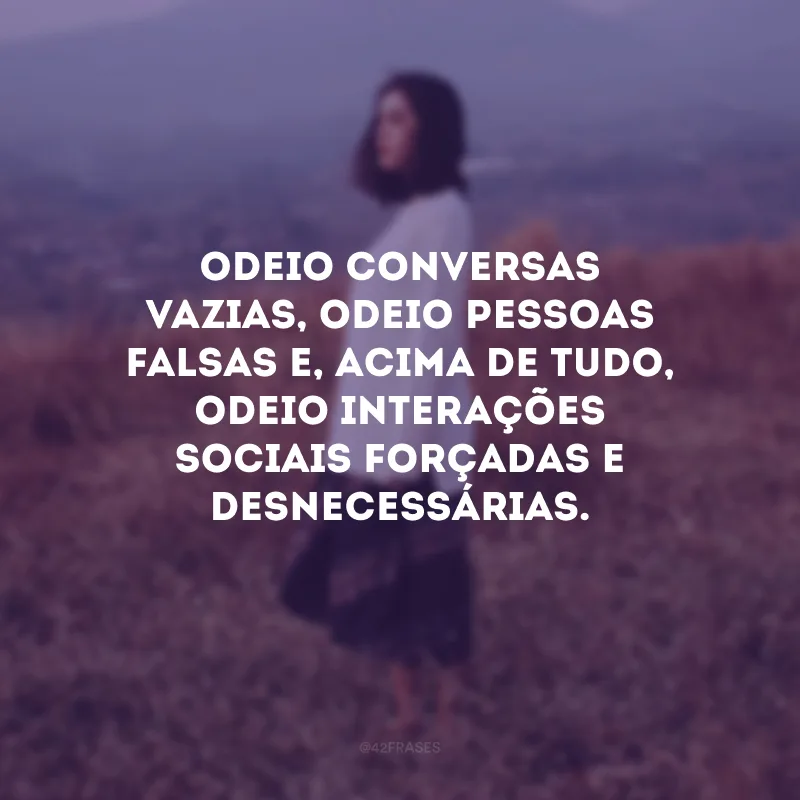 Odeio conversas vazias, odeio pessoas falsas e, acima de tudo, odeio interações sociais forçadas e desnecessárias. 