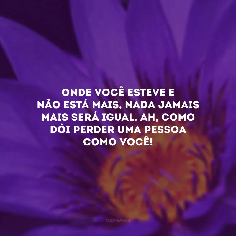Onde você esteve e não está mais, nada jamais mais será igual. Ah, como dói perder uma pessoa como você!