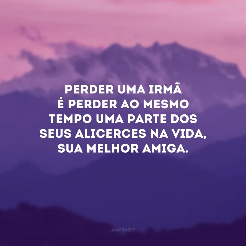 Perder uma irmã é perder um pouco do sentido da vida. Espero um dia recuperá-lo, mas, se não possível, desejo vê-la novamente.