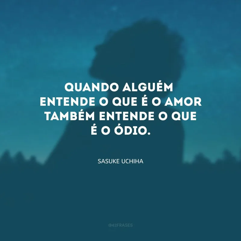 Quando alguém entende o que é o amor também entende o que é o ódio.