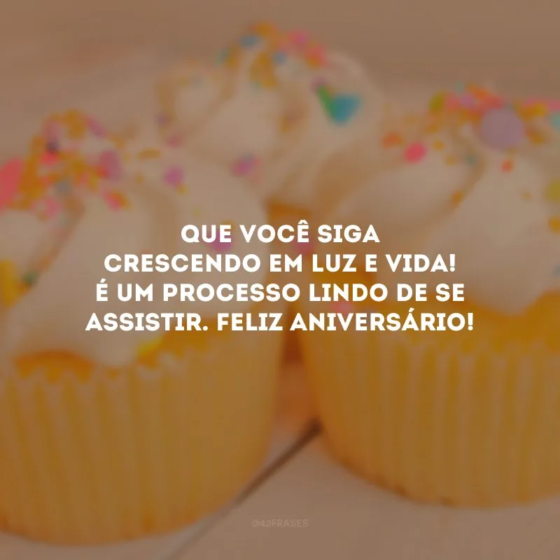 Que você siga crescendo em luz e vida! É um processo lindo de se assistir. Feliz aniversário!