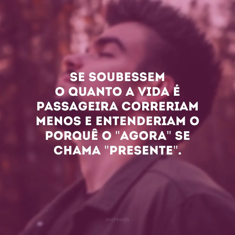 Se soubessem o quanto a vida é passageira correriam menos e entenderiam o porquê o \"agora\" se chama \"presente\". 