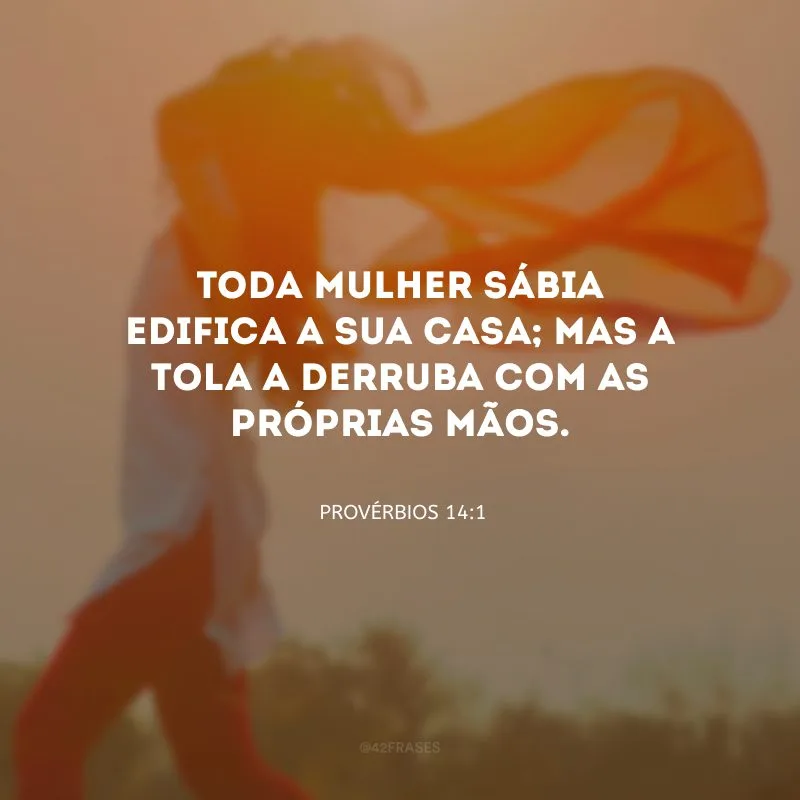 Toda mulher sábia edifica a sua casa; mas a tola a derruba com as próprias mãos.