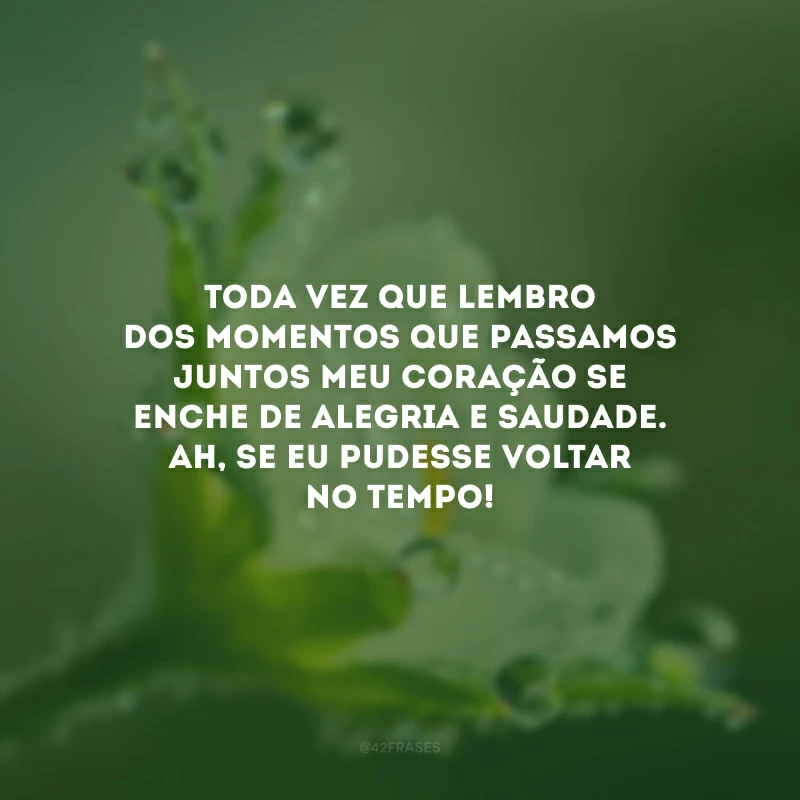 Toda vez que lembro dos momentos que passamos juntos meu coração se enche de alegria e saudade. Ah, se eu pudesse voltar no tempo!