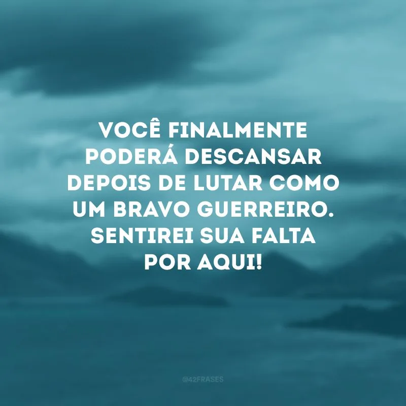 Você finalmente poderá descansar depois de lutar como um bravo guerreiro. Sentirei sua falta por aqui!