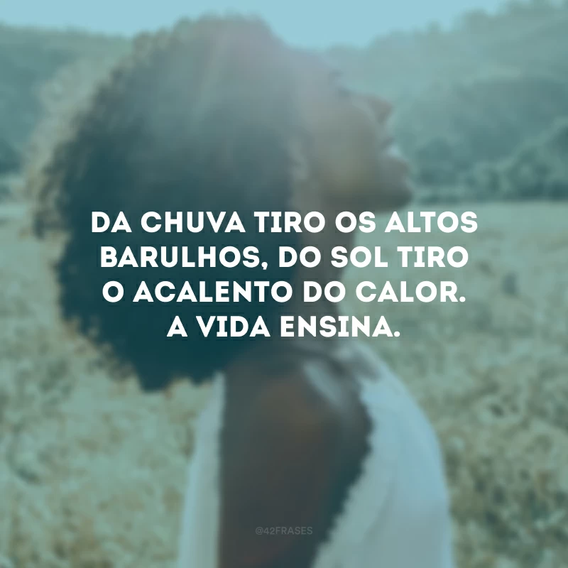 Da chuva tiro os altos barulhos, do sol tiro o acalento do calor. A vida ensina.