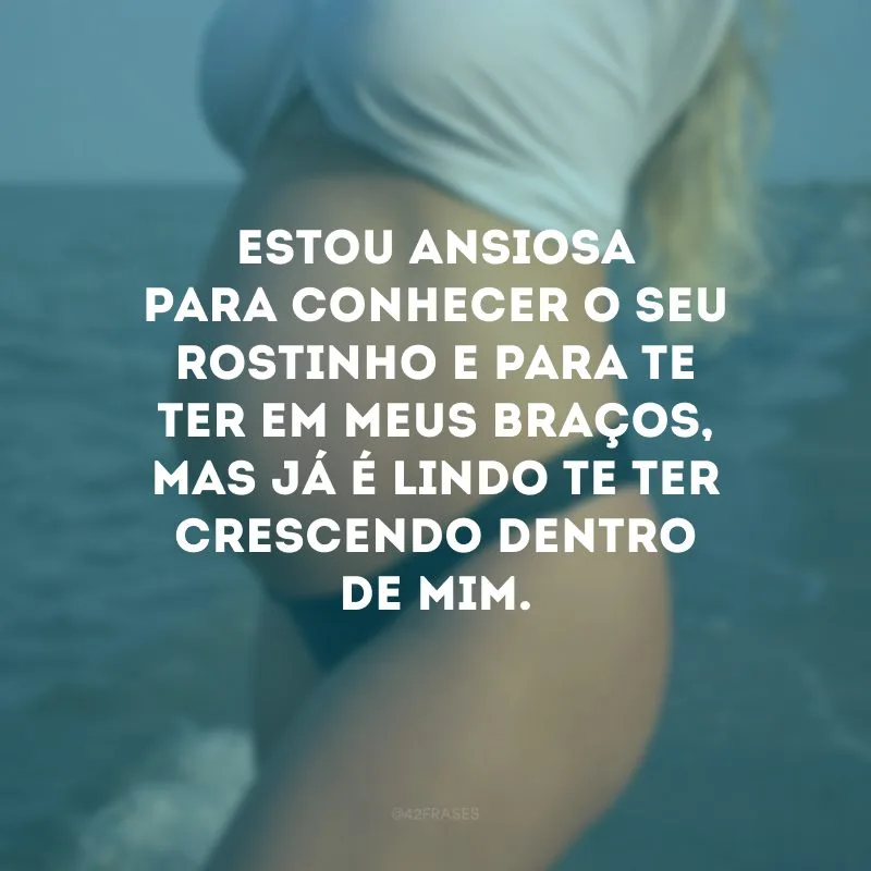 Estou ansiosa para conhecer o seu rostinho e para te ter em meus braços, mas já é lindo te ter crescendo dentro de mim.