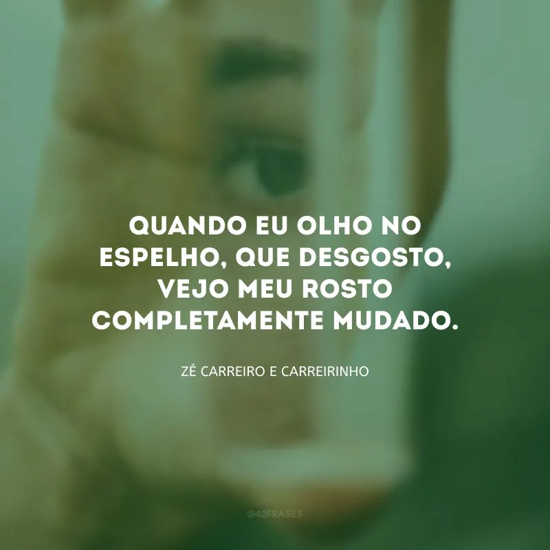 Quando eu olho no espelho, que desgosto, vejo meu rosto completamente mudado.