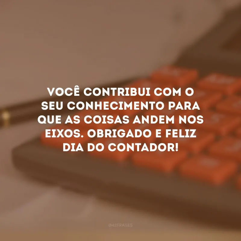 Você contribui com o seu conhecimento para que as coisas andem nos eixos. Obrigado e feliz Dia do Contador!