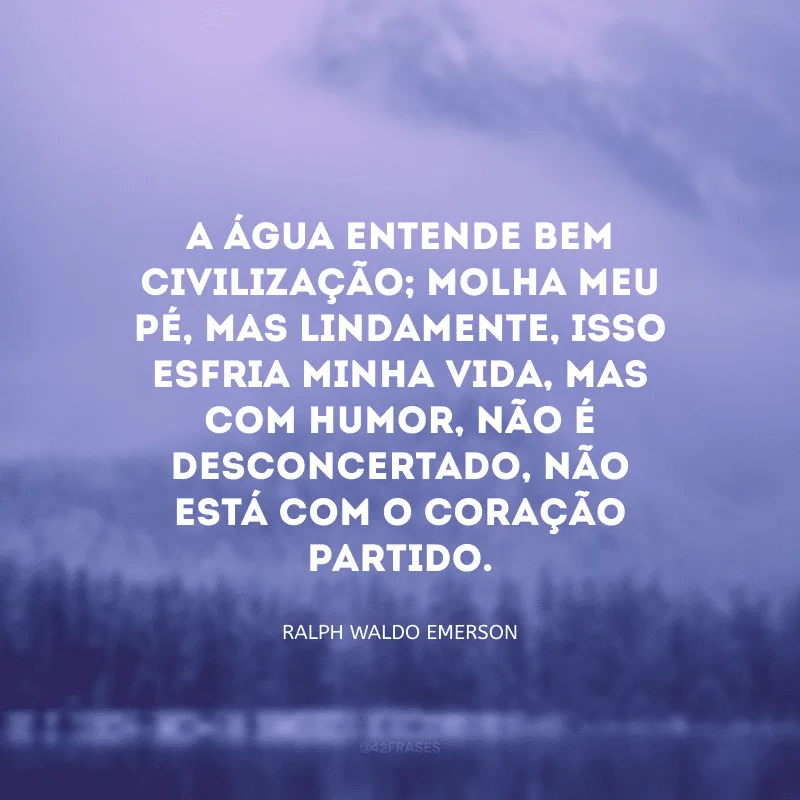A água entende bem civilização; molha meu pé, mas lindamente, isso esfria minha vida, mas com humor, não é desconcertado, não está com o coração partido. 