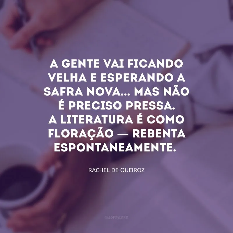 A gente vai ficando velha e esperando a safra nova... Mas não é preciso pressa. A literatura é como floração — rebenta espontaneamente. 
