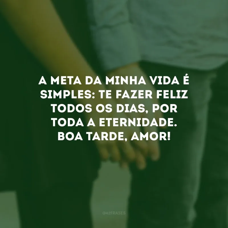 A meta da minha vida é simples: te fazer feliz todos os dias, por toda a eternidade. Boa tarde, amor! 