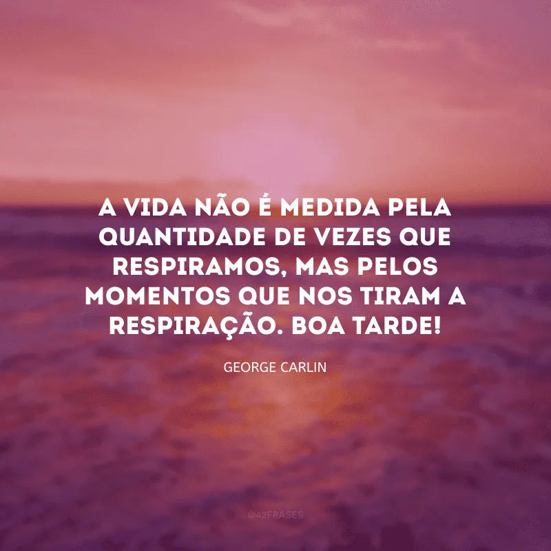 A vida não é medida pela quantidade de vezes que respiramos, mas pelos momentos que nos tiram a respiração. Boa tarde!