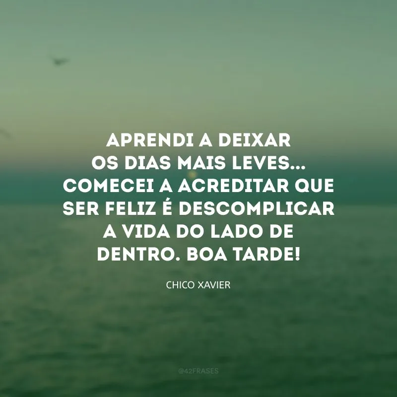 Aprendi a deixar os dias mais leves... Comecei a acreditar que ser feliz é descomplicar a vida do lado de dentro. Boa tarde!