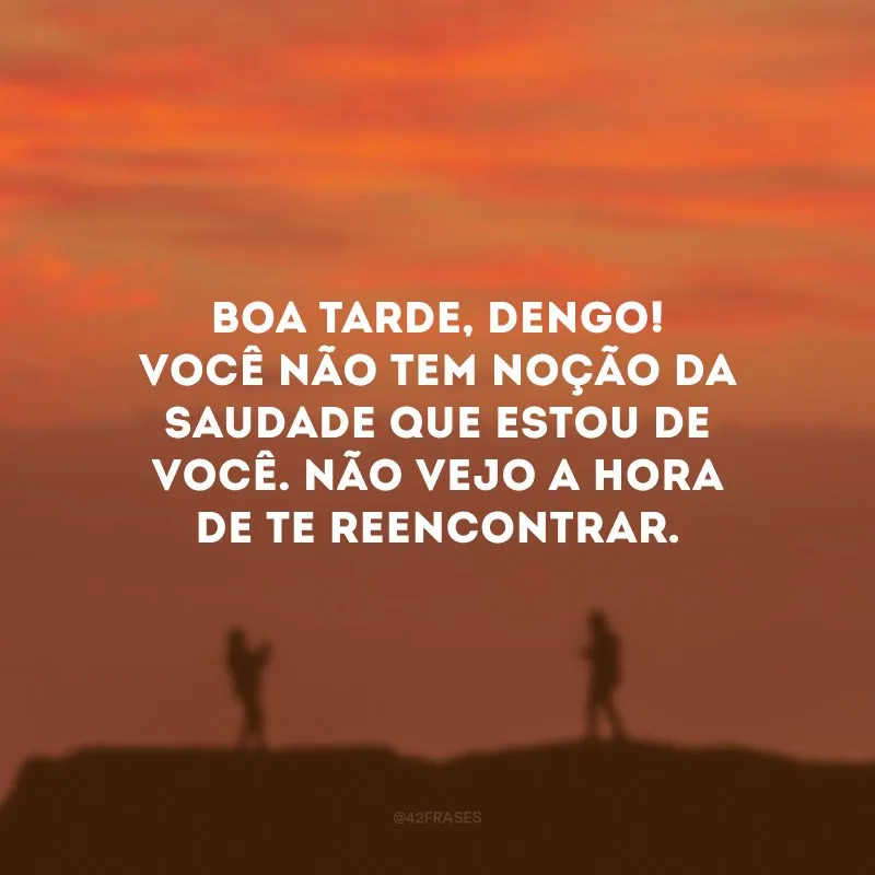 Boa tarde, dengo! Você não tem noção da saudade que estou de você. Não vejo a hora de te reencontrar. 