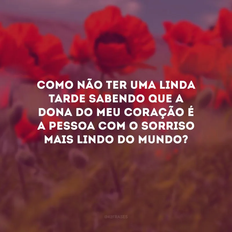 Como não ter uma linda tarde sabendo que a dona do meu coração é a pessoa com o sorriso mais lindo do mundo?