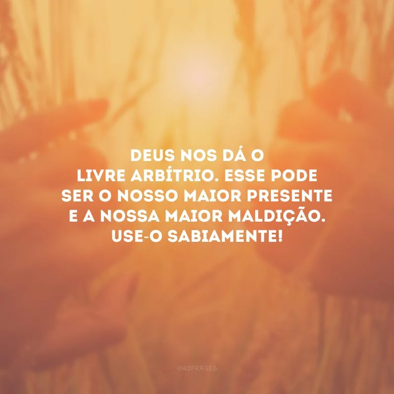 Deus nos dá o livre arbítrio. Esse pode ser o nosso maior presente e a nossa maior maldição. Use-o sabiamente!