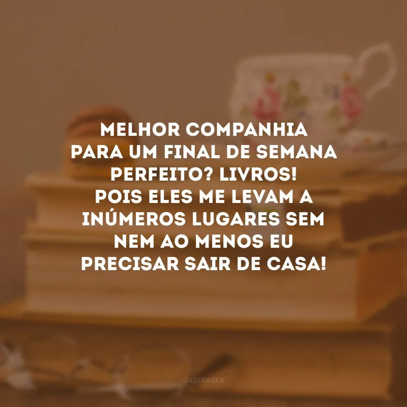 Melhor companhia para um final de semana perfeito? Livros! Pois eles me levam a inúmeros lugares sem nem ao menos eu precisar sair de casa! 
