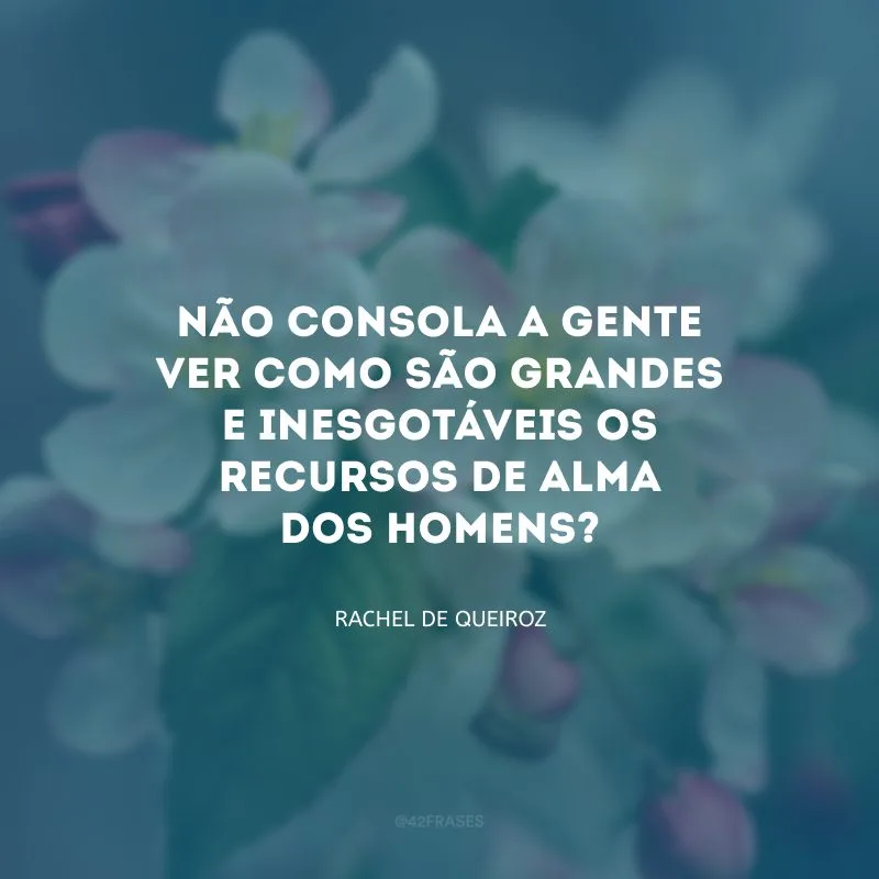 Não consola a gente ver como são grandes e inesgotáveis os recursos de alma dos homens?
