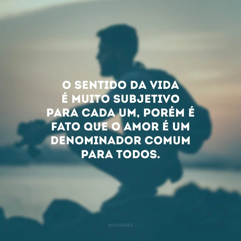 O sentido da vida é muito subjetivo para cada um, porém é fato que o amor é um denominador comum para todos.