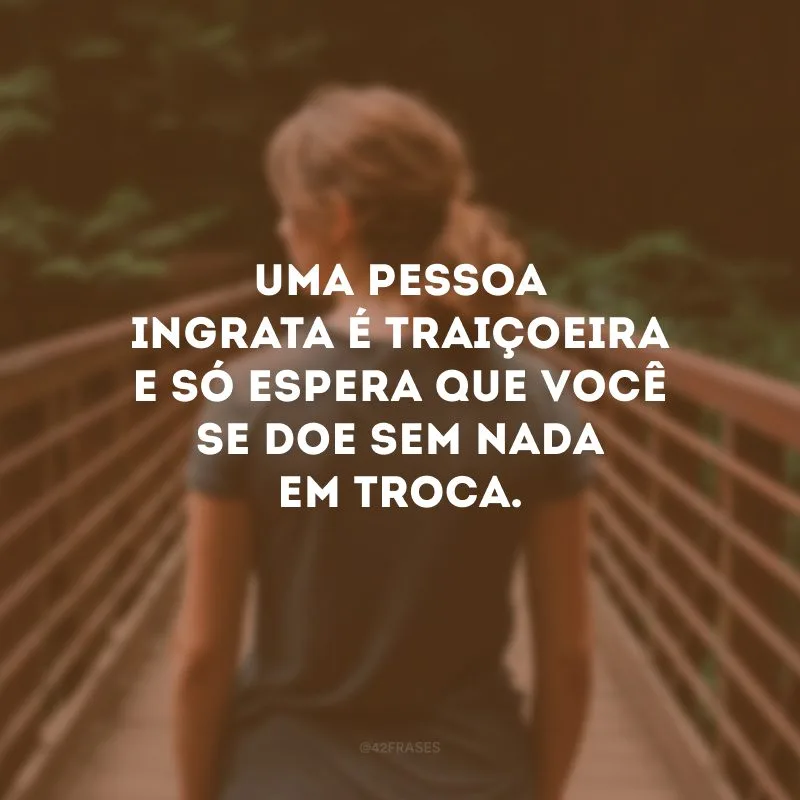 Uma pessoa ingrata é traiçoeira e só espera que você se doe sem nada em troca. 