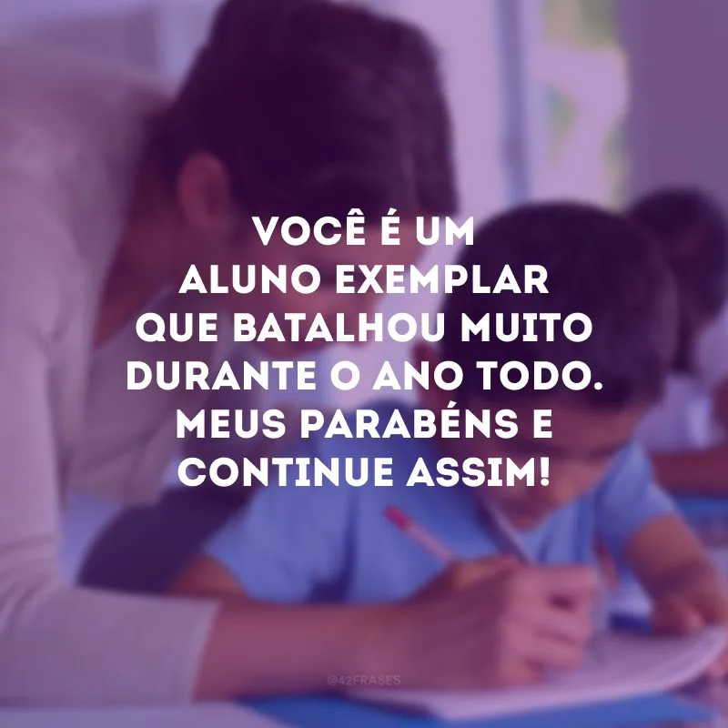 Você é um aluno exemplar que batalhou muito durante o ano todo. Meus parabéns e continue assim! 