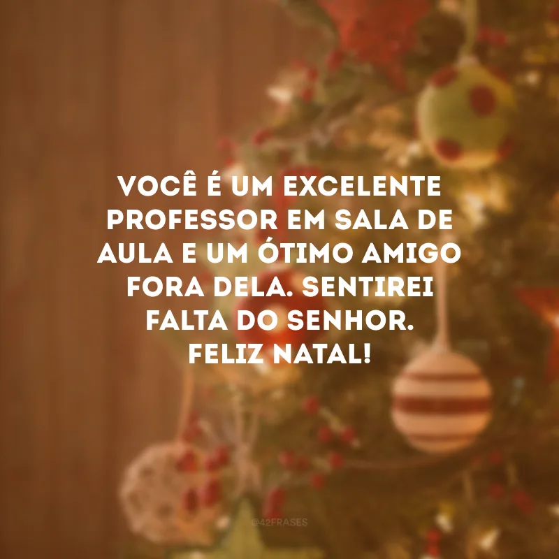 Você é um excelente professor em sala de aula e um ótimo amigo fora dela. Sentirei falta do senhor. Feliz Natal!