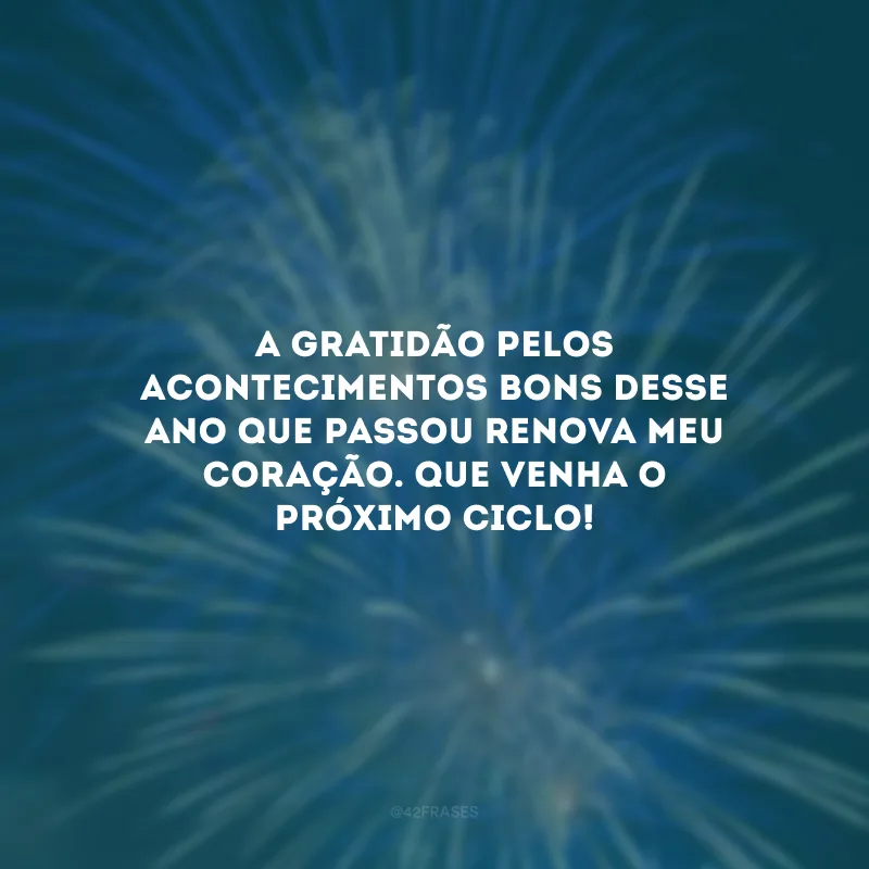 A gratidão pelos acontecimentos bons desse ano que passou renova meu coração. Que venha o próximo ciclo!