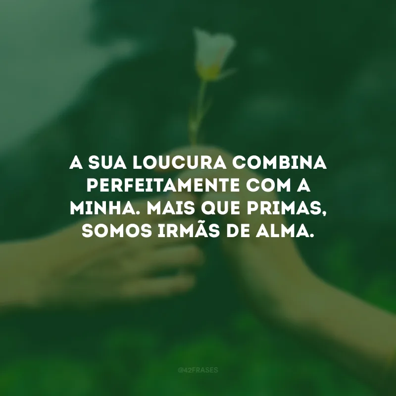 A sua loucura combina perfeitamente com a minha. Mais que primas, somos irmãs de alma.