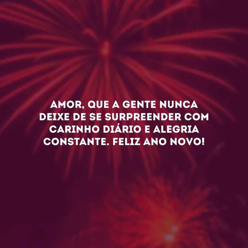 Amor, que a gente nunca deixe de se surpreender com carinho diário e alegria constante. Feliz Ano Novo!