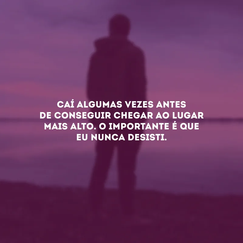 Caí algumas vezes antes de conseguir chegar ao lugar mais alto. O importante é que eu nunca desisti.