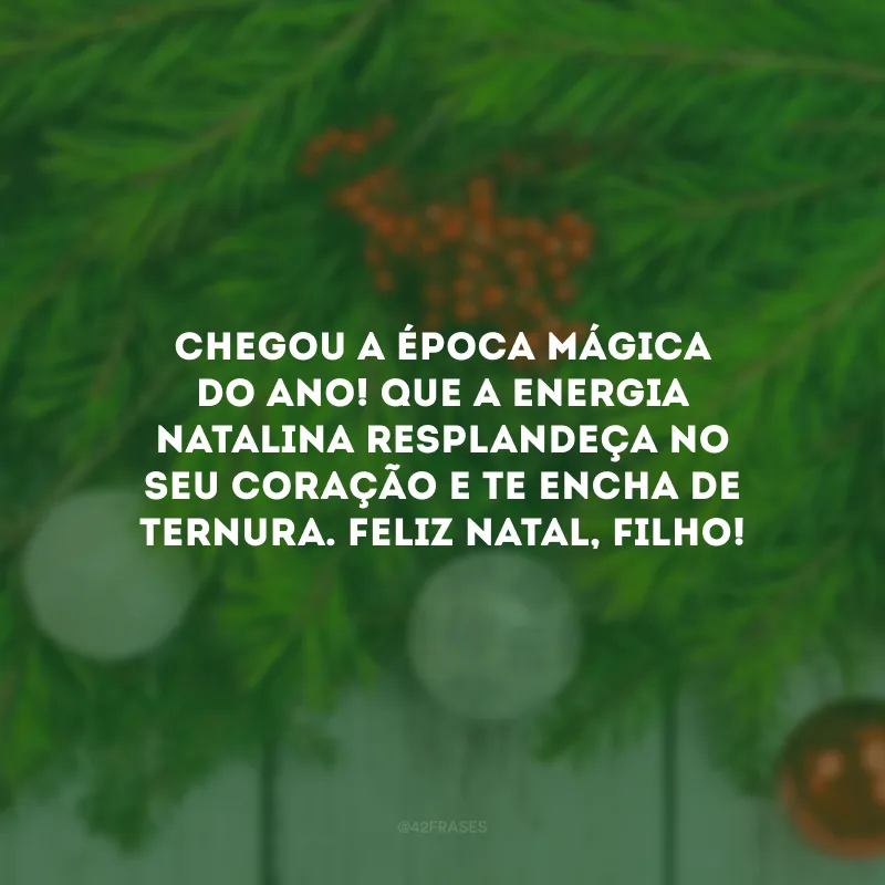 Chegou a época mágica do ano! Que a energia natalina resplandeça no seu coração e te encha de ternura. Feliz Natal, filho!