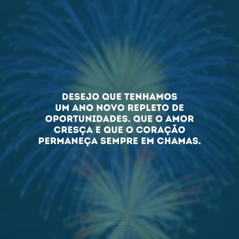 Desejo que tenhamos um Ano Novo repleto de oportunidades. Que o amor cresça e que o coração permaneça sempre em chamas.