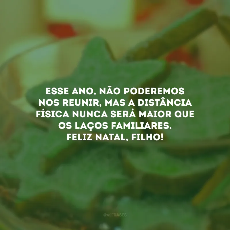 Esse ano, não poderemos nos reunir, mas a distância física nunca será maior que os laços familiares. Feliz Natal, filho!